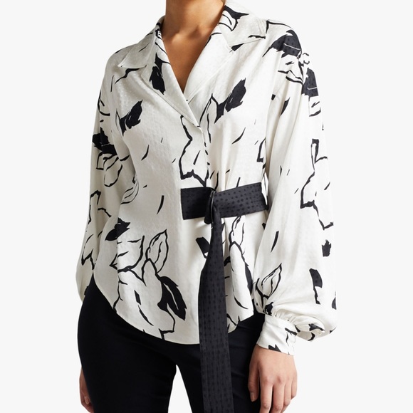 Ted Baker London white and black silk belted top - Picture 1 of 3